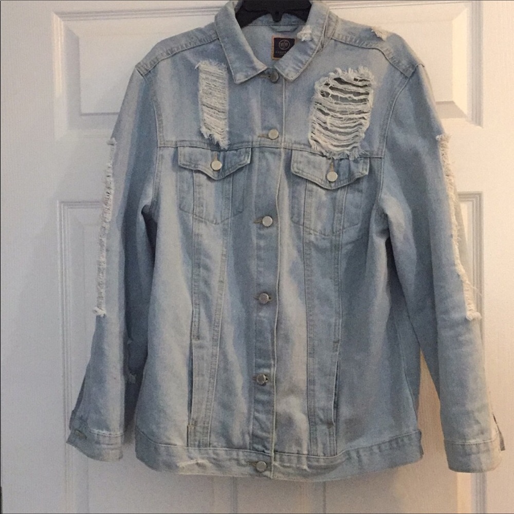 Distressed oversized denim jacket